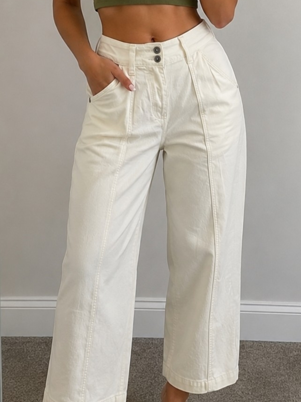 PAIGE Cream High-Rise Wide Leg Jeans Size 27